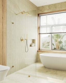 Душевая перегородка MaybahGlass MGD-259-3 79см золото